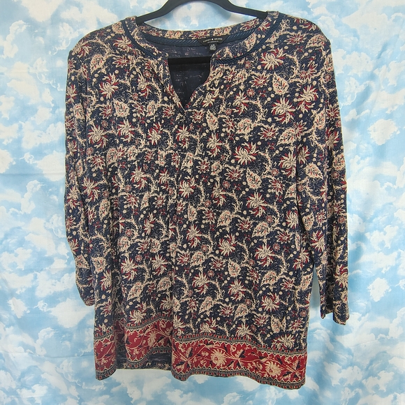 Lucky Brand Tops - Lucky Brand Navy and Red Floral Blouse